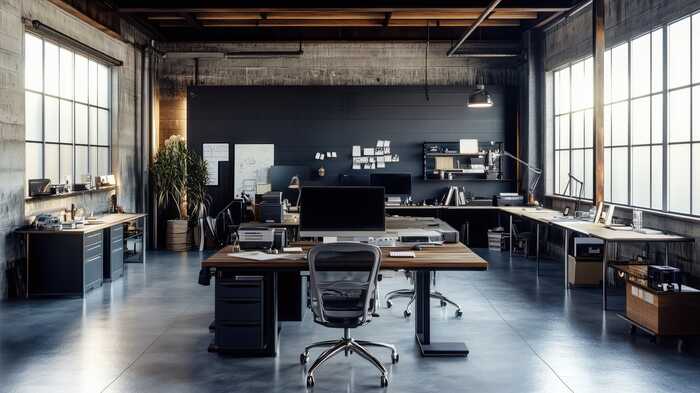 Rendition of a converted garage into an office