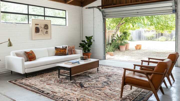 Rendition of a converted garage into a living area