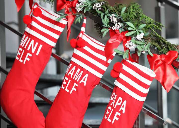 stockings on bookcase