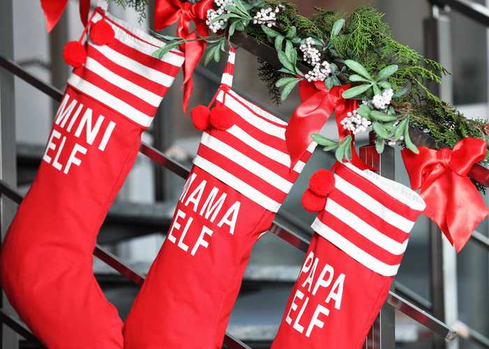 stockings on bookcase