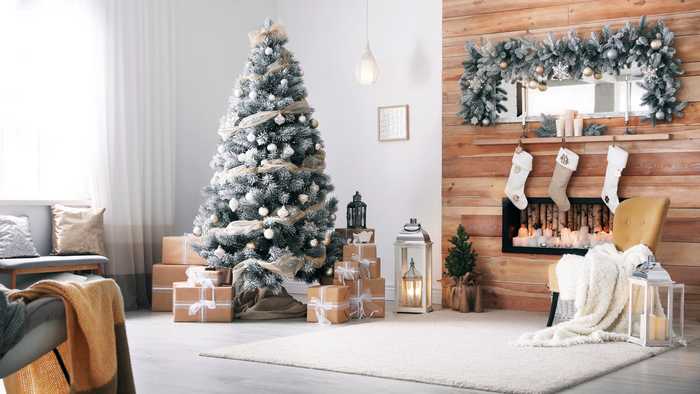 White Christmas tree and interior 