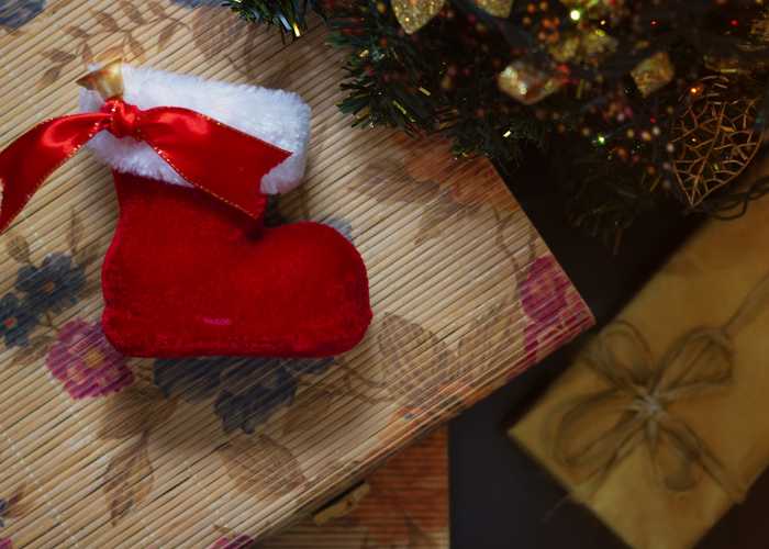 stocking under Christmas tree stocking under Christmas tree