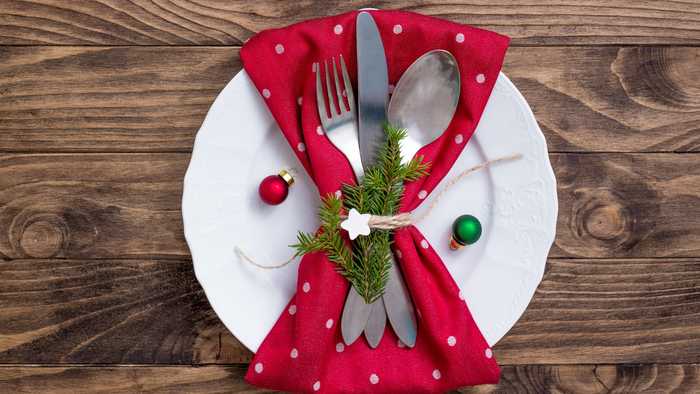 Neatly arranged Christmas cutlery set