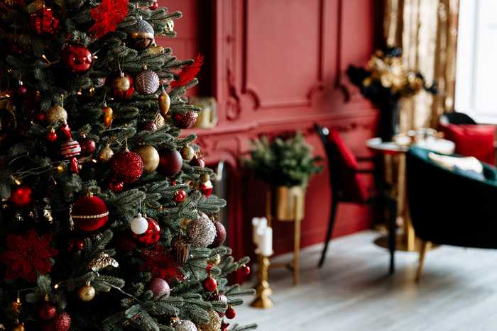 Christmas trees with red baubles Christmas trees with red baubles