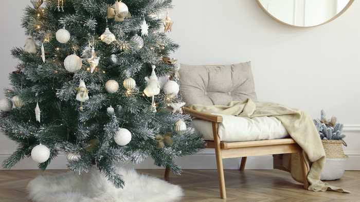 Christmas tree with white decorations