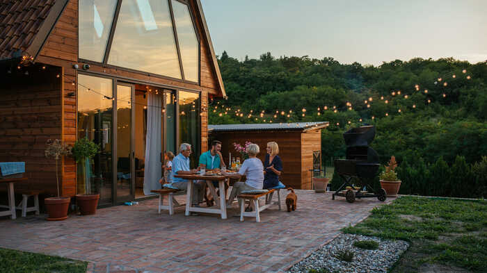 family dining outside