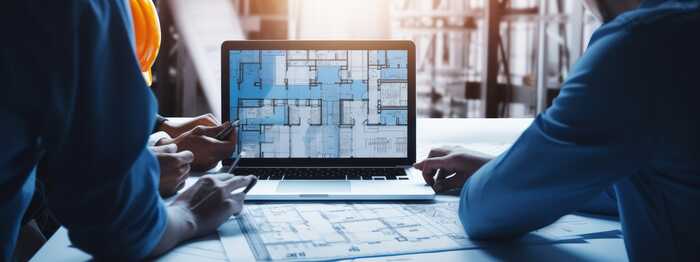 architectural plans on a laptop