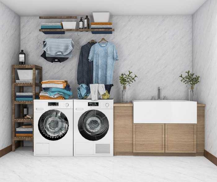 Planned hanging space allows you to dry clothes without taking up floor space. If you plan to dry clothes indoors, look into humidity control ventilation.