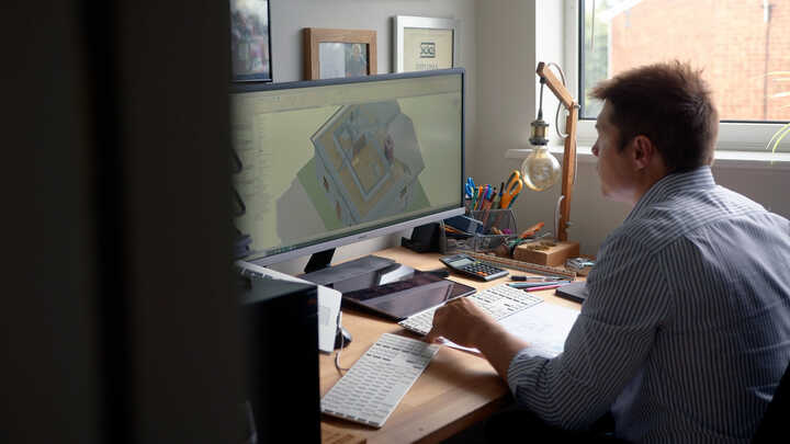 Maidenhead Planning designer creating a 3D CAD model of a house extension, part of the practice's architectural design and space planning service