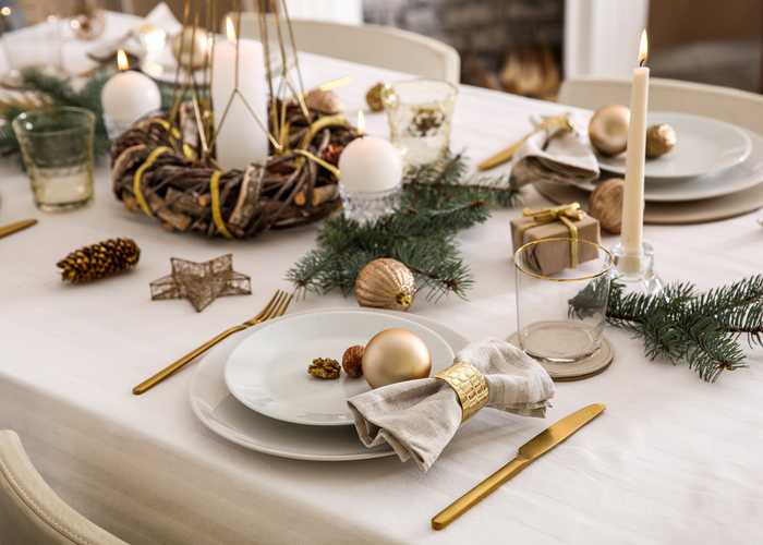 Golden Christmas table setting