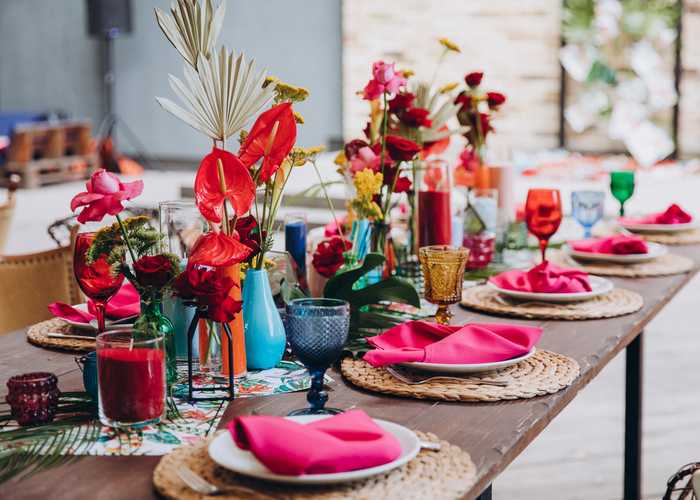 Bright and vibrant Christmas table spread
